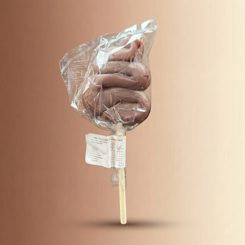 Ice cream cone with a clear plastic wrap on a gradient brown background